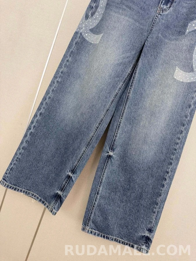 샤넬 샤넬 라인스톤 더블C 데님 팬츠 상세 이미지