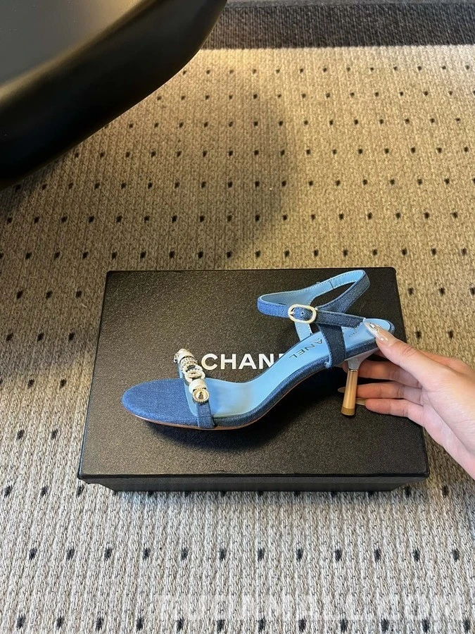 샤넬 샤넬 진주 체인 데님 샌들 상세 이미지
