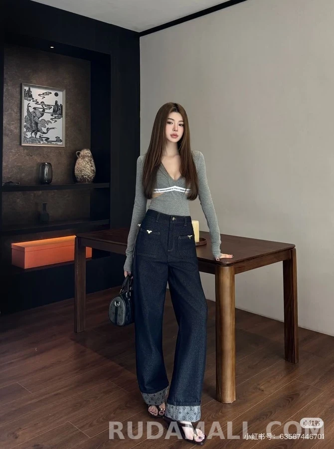 루이비통 루이비통 모노그램 롤업 와이드 데님 팬츠 상세 이미지