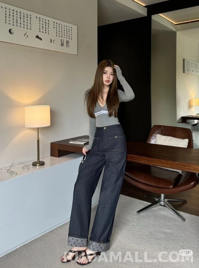 루이비통 루이비통 모노그램 롤업 와이드 데님 팬츠 상세 이미지