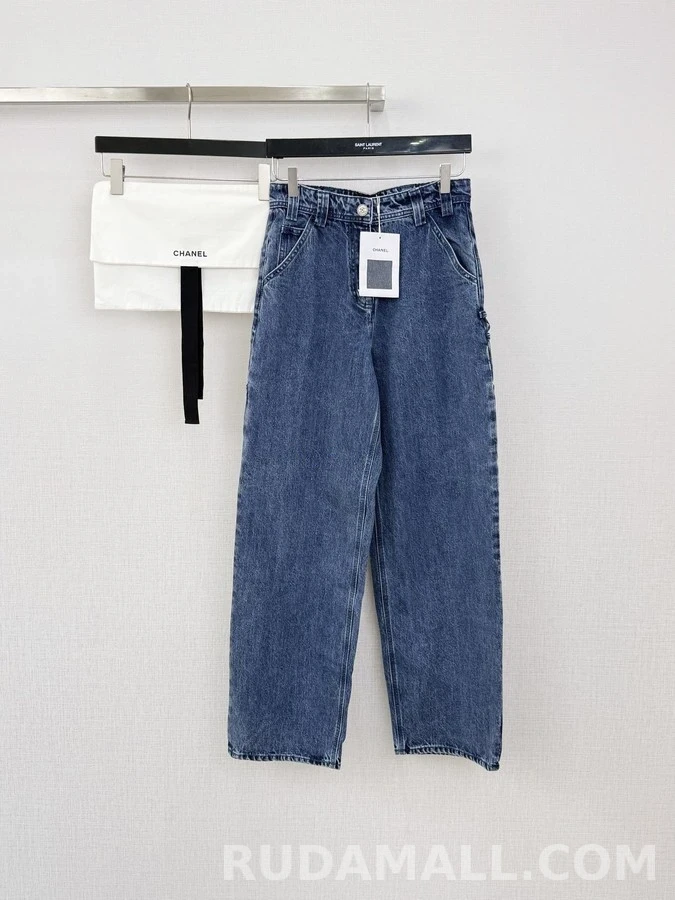 샤넬 샤넬 브레이드 디테일 와이드 데님 팬츠 상세 이미지