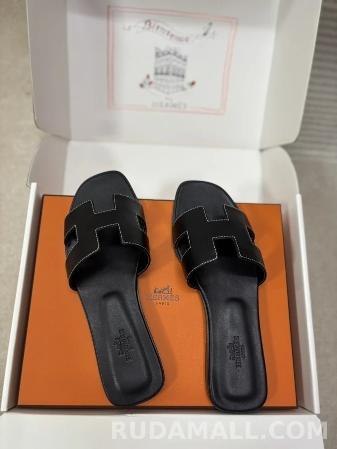에르메스 에르메스 H 로고 가죽 슬라이드 상세 이미지