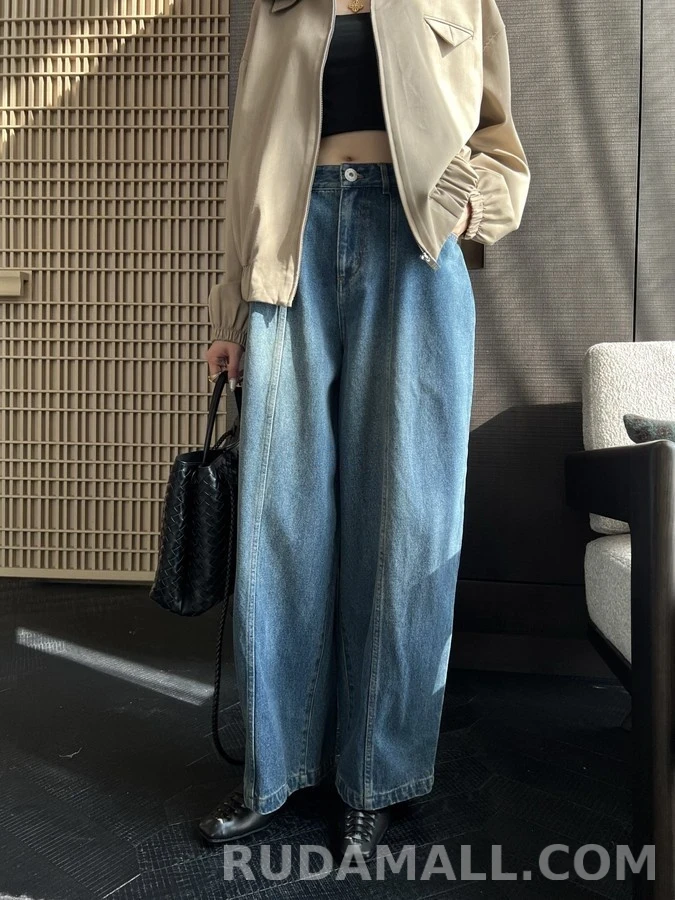 보테가베네타 보테가 베네타 인타르시아 라벨 와이드 데님 팬츠 상세 이미지