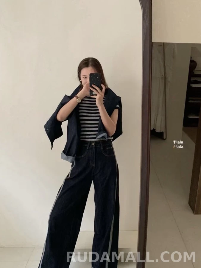 브루넬로 쿠치넬리 브루넬로 쿠치넬리 비즈 디테일 데님 와이드 팬츠 상세 이미지