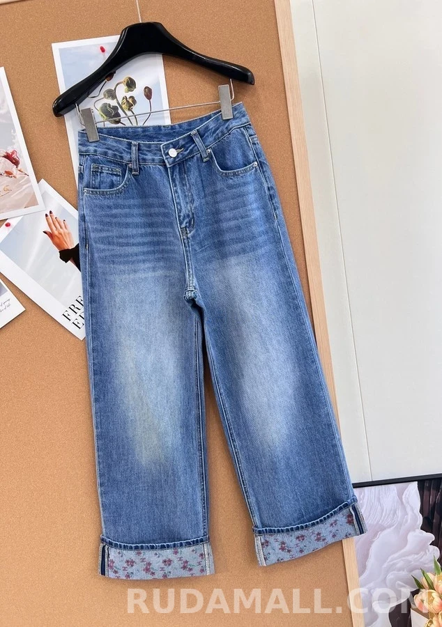 샤넬 샤넬 플라워 프린트 롤업 데님 팬츠 상세 이미지