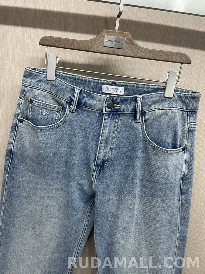 브루넬로 쿠치넬리 브루넬로 쿠치넬리 워싱 슬림 스트레이트 데님 팬츠 상세 이미지