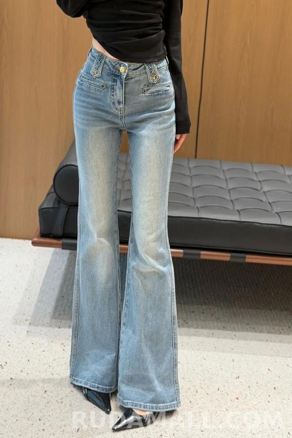 생로랑 세인트로랑 YSL 엠보 그라데이션 마이크로 부츠컷 데님 팬츠 상세 이미지