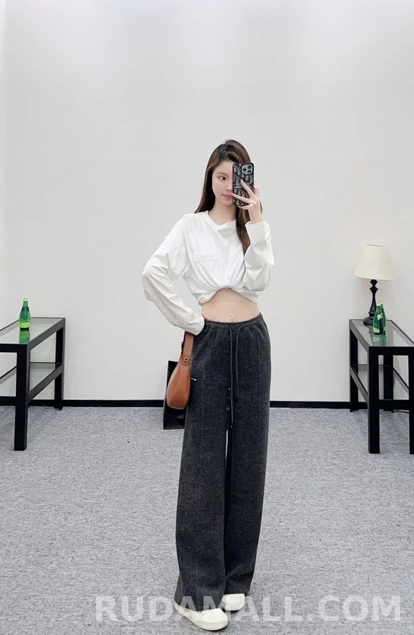 미우미우 미우미우 드로스트링 와이드 팬츠 상세 이미지