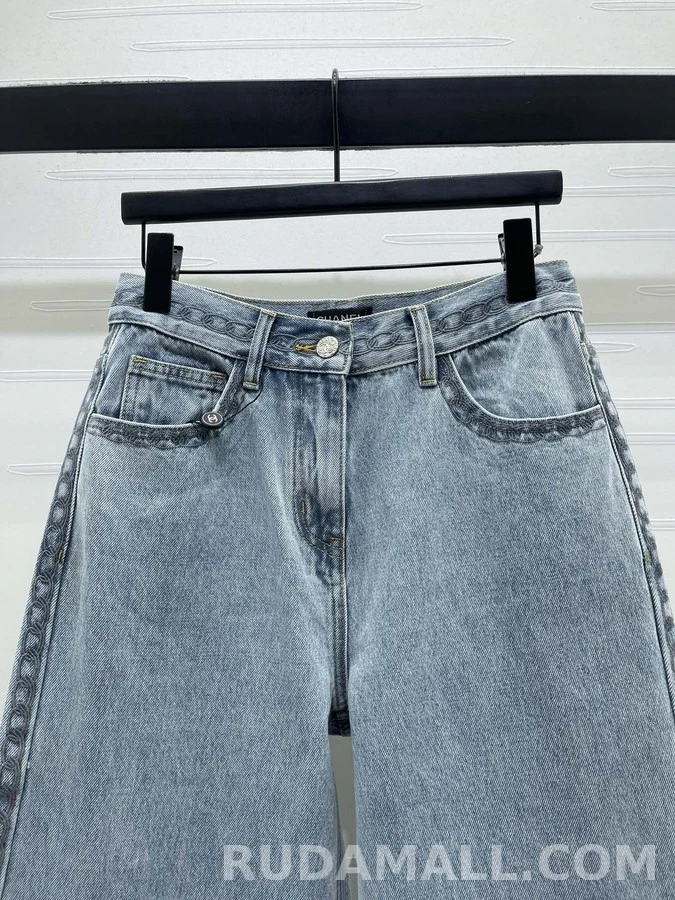 샤넬 샤넬 스카이블루 링 버클 데님 팬츠 상세 이미지