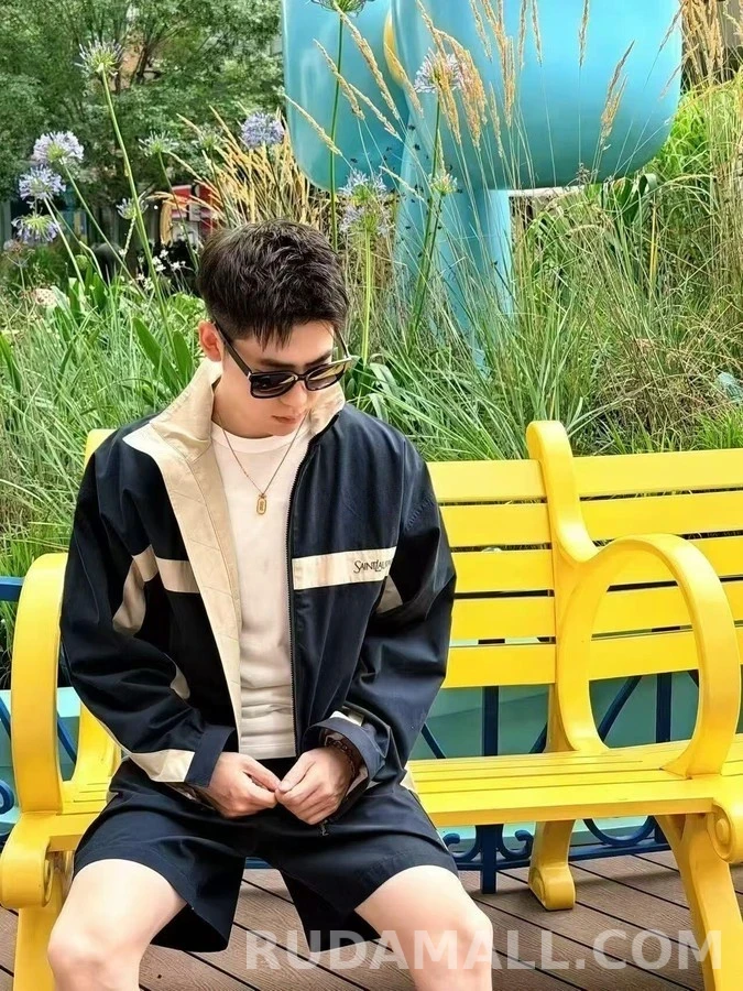 생로랑 세인트로랑 배색 스트라이프 코튼 캔버스 자켓 상세 이미지