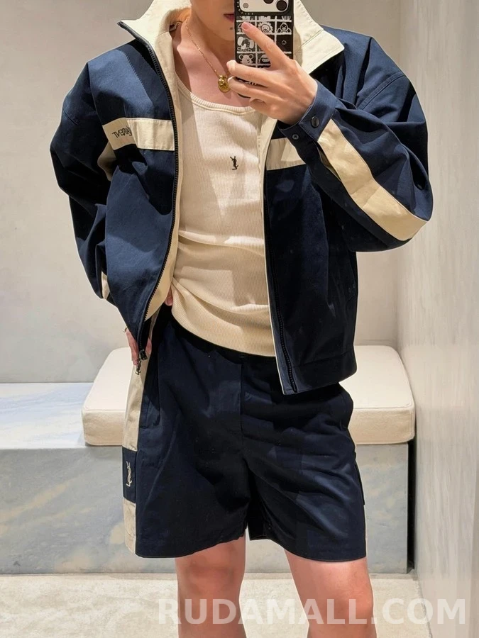 생로랑 세인트로랑 배색 스트라이프 코튼 캔버스 자켓 상세 이미지