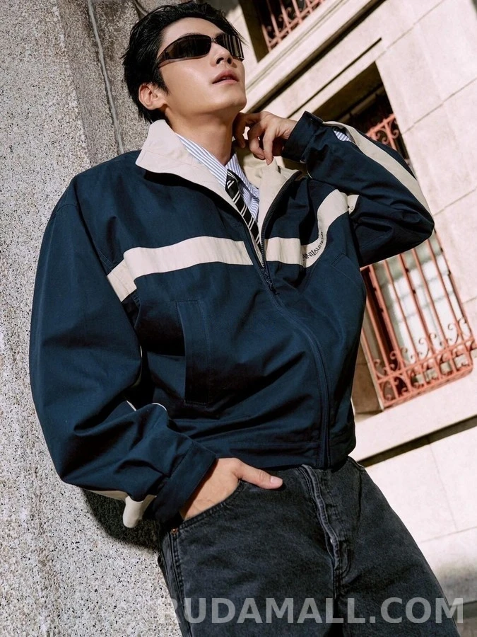 생로랑 세인트로랑 배색 스트라이프 코튼 캔버스 자켓 상세 이미지