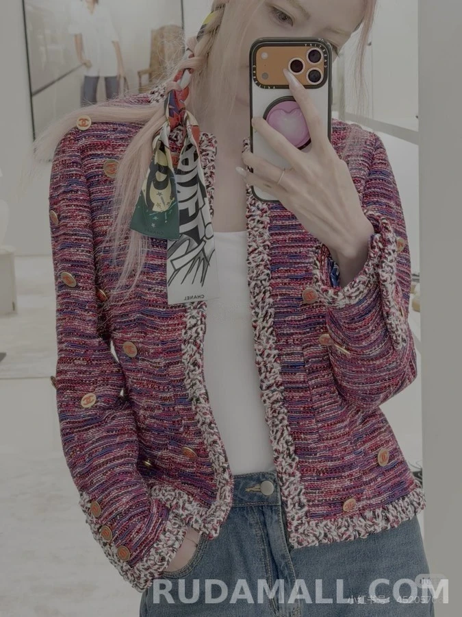 샤넬 샤넬 레드블루 혼색 트위드 자켓 상세 이미지