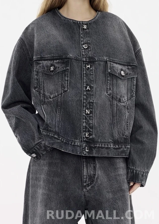 샤넬 샤넬 워싱 라운드넥 데님 자켓 상세 이미지