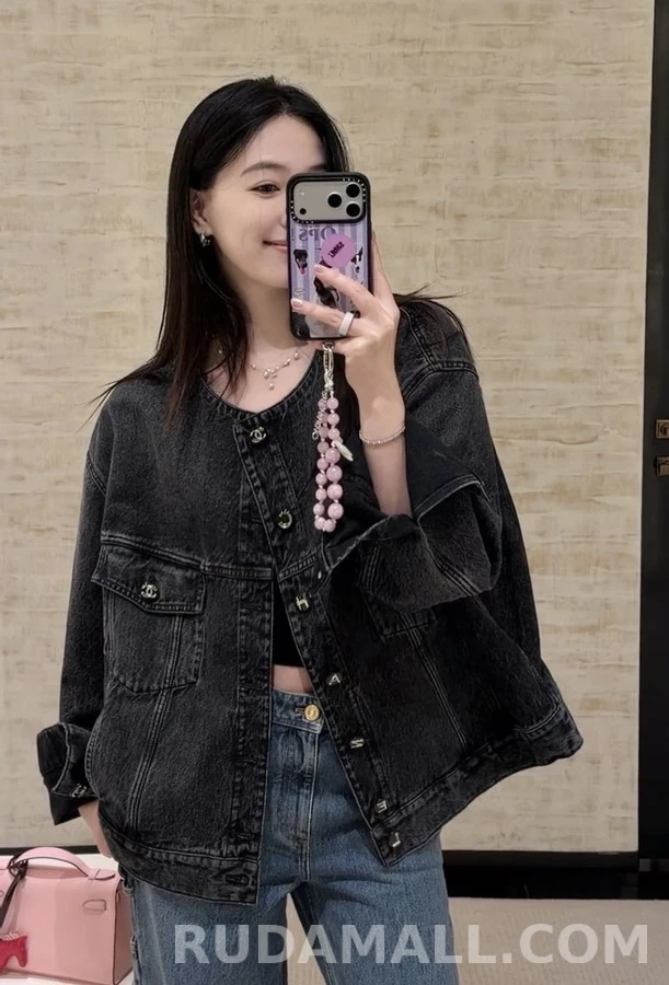 샤넬 샤넬 워싱 라운드넥 데님 자켓 상세 이미지