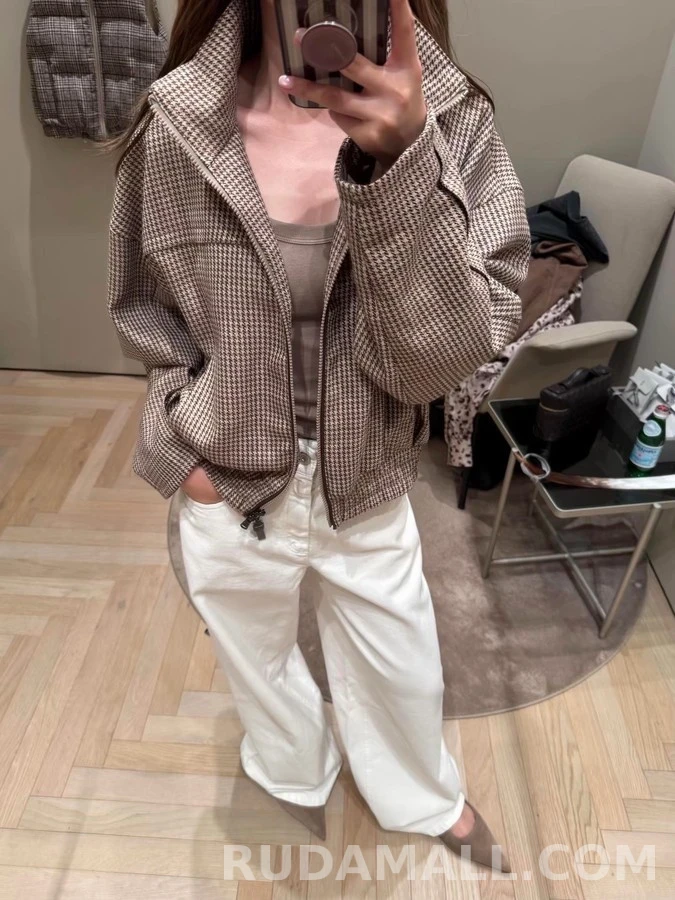브루넬로 쿠치넬리 브루넬로 쿠치넬리 하운드투스 스탠드넥 자켓 상세 이미지