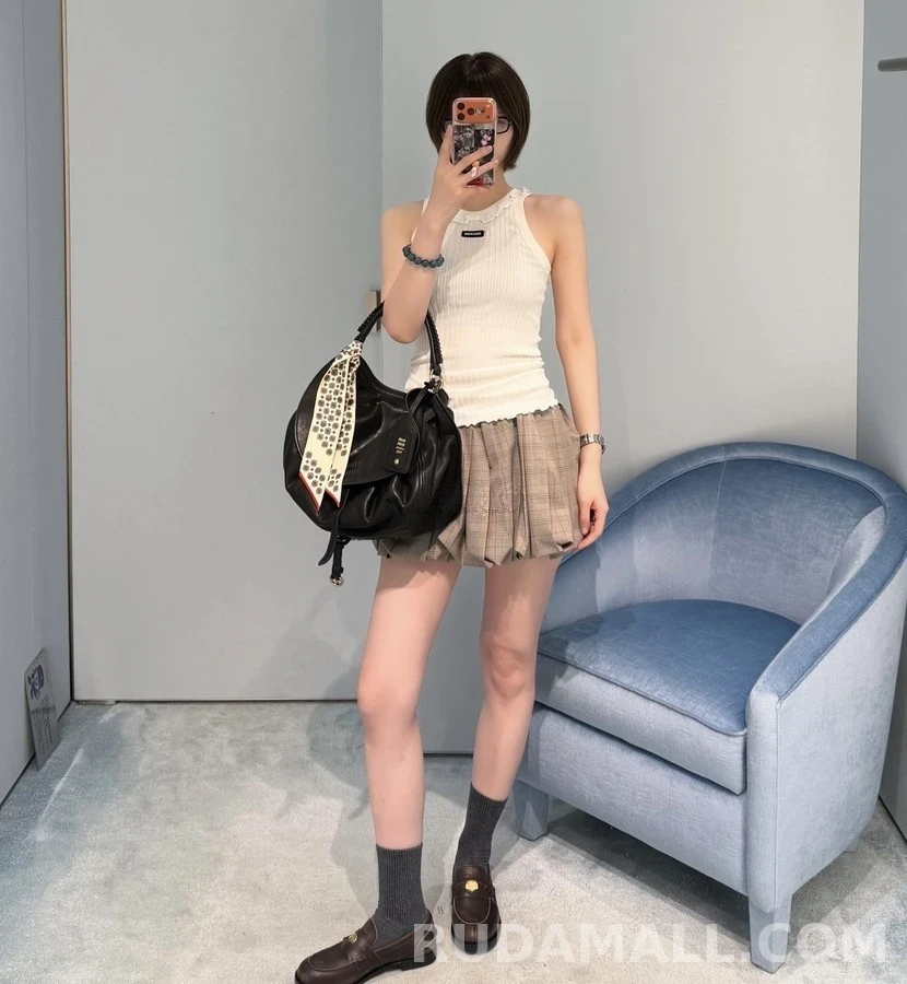 미우미우 미우미우 체크 플리츠 버블 미니 스커트 상세 이미지