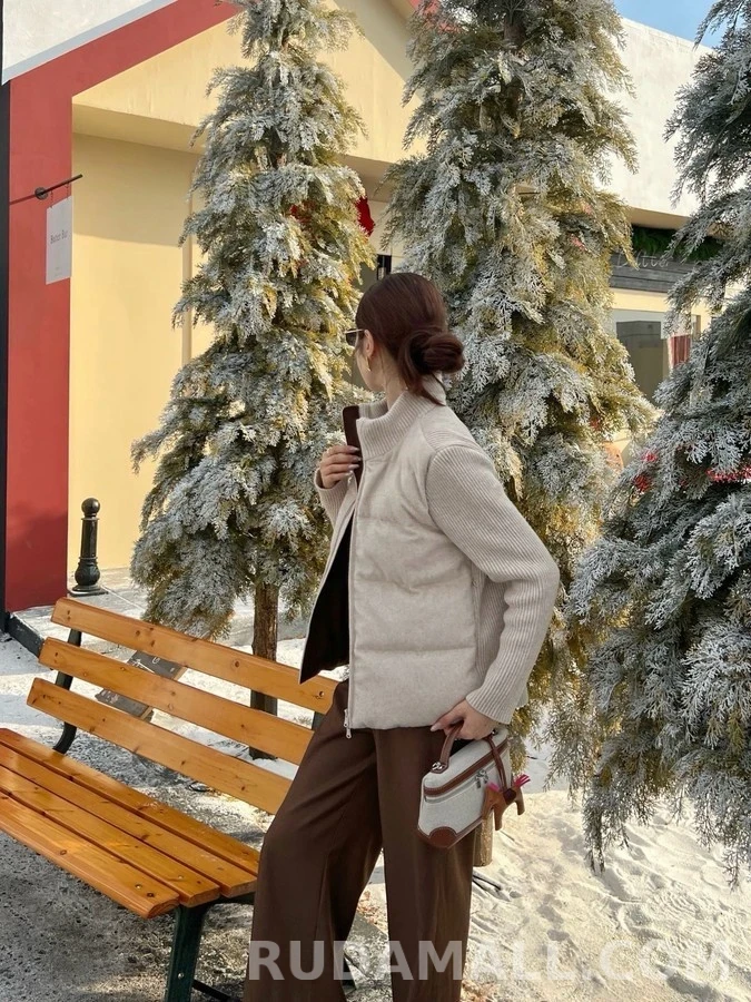 브루넬로 쿠치넬리 브루넬로 쿠치넬리 울 배색 스탠드넥 숏 패딩 상세 이미지