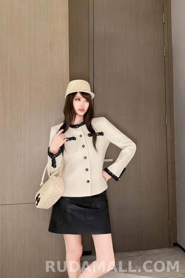 샤넬 샤넬 배색 트리밍 라운드넥 자켓 상세 이미지