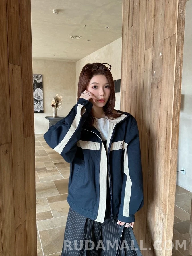 생로랑 세인트로랑 P 로고 스트라이프 코튼 자켓 상세 이미지