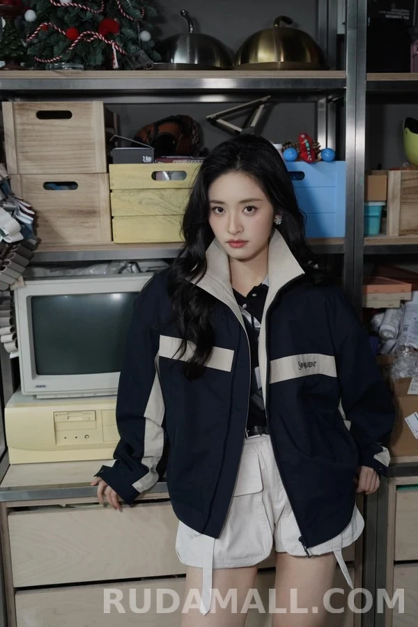 생로랑 세인트로랑 P 로고 스트라이프 코튼 자켓 상세 이미지