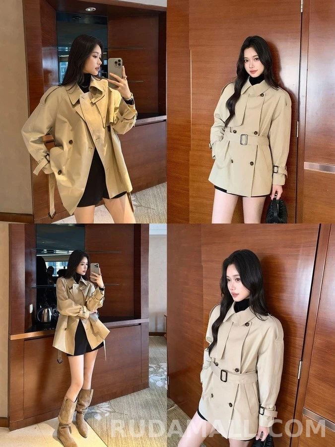 버버리 버버리 코튼 혼방 숏 트렌치 코트 상세 이미지