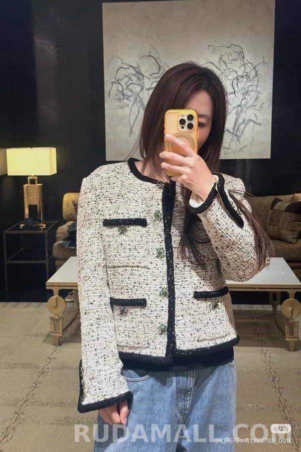 샤넬 샤넬 트위드 배색 라운드넥 자켓 상세 이미지