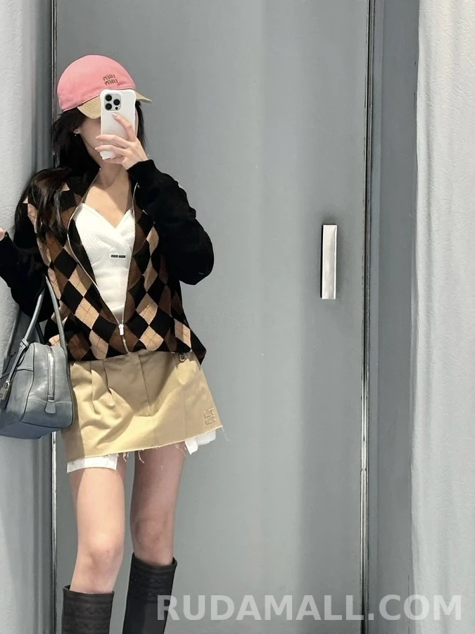 미우미우 미우미우 아가일 패턴 더블 집업 자켓 상세 이미지