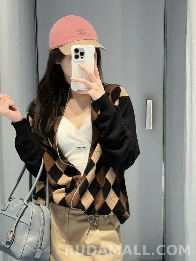미우미우 미우미우 아가일 패턴 더블 집업 자켓 상세 이미지