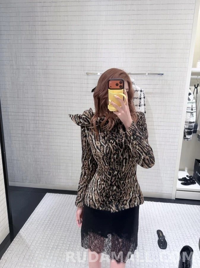 샤넬 샤넬 호피 무늬 보우칼라 트위드 자켓 상세 이미지