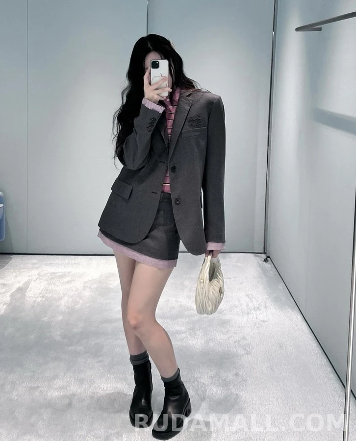 미우미우 미우미우 로고 탈부착 커프스 울 자켓 상세 이미지