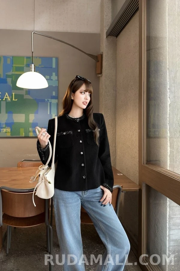 샤넬 샤넬 코듀로이 트림 라운드넥 자켓 상세 이미지
