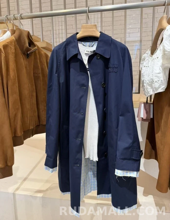 미우미우 미우미우 로고 체크 코트 상세 이미지