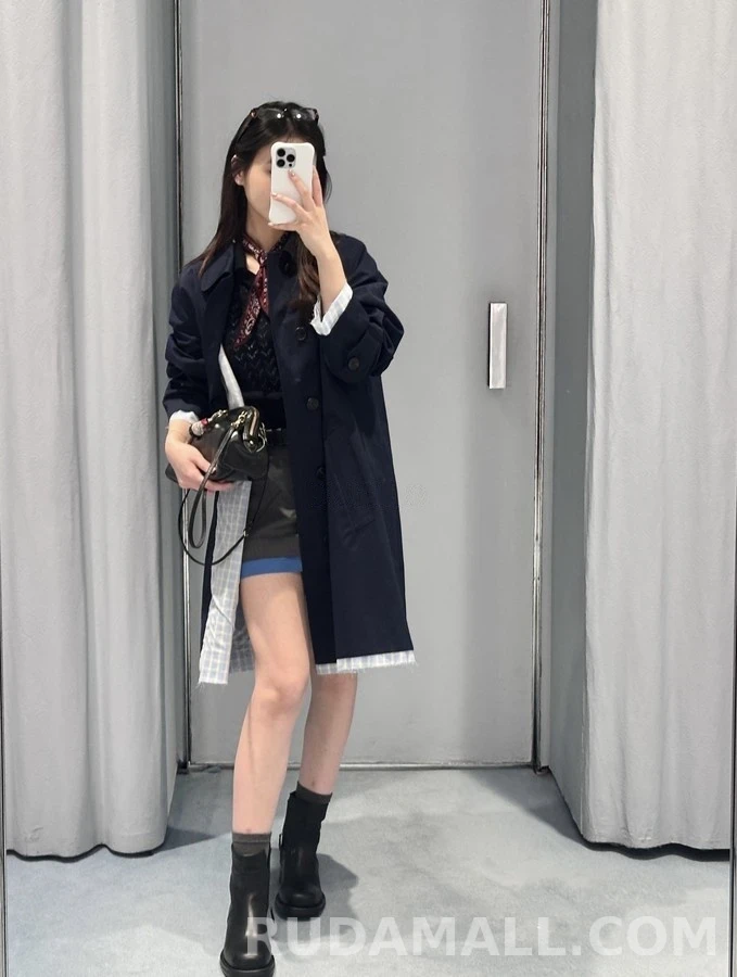 미우미우 미우미우 로고 체크 코트 상세 이미지
