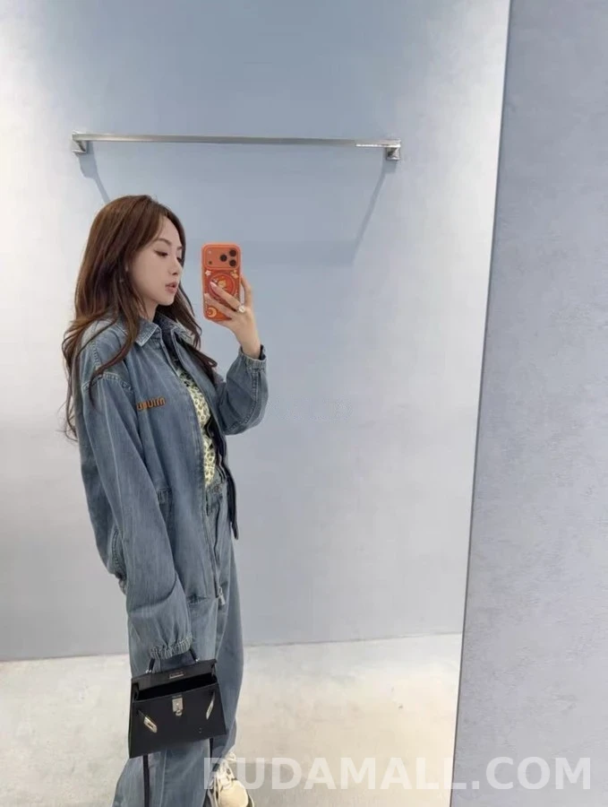 미우미우 미우미우 자수 로고 데님 자켓 상세 이미지