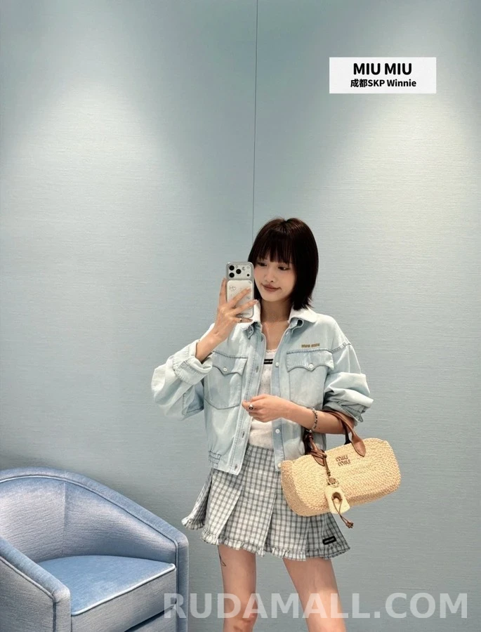미우미우 미우미우 탈착식 레이스 칼라 데님 자켓 상세 이미지
