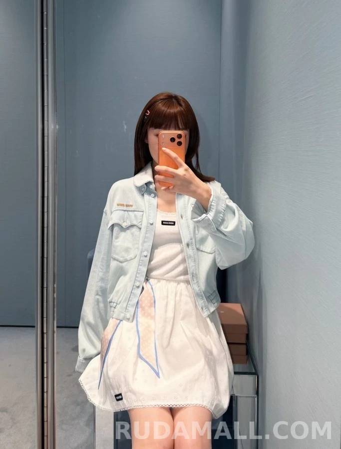 미우미우 미우미우 탈착식 레이스 칼라 데님 자켓 상세 이미지