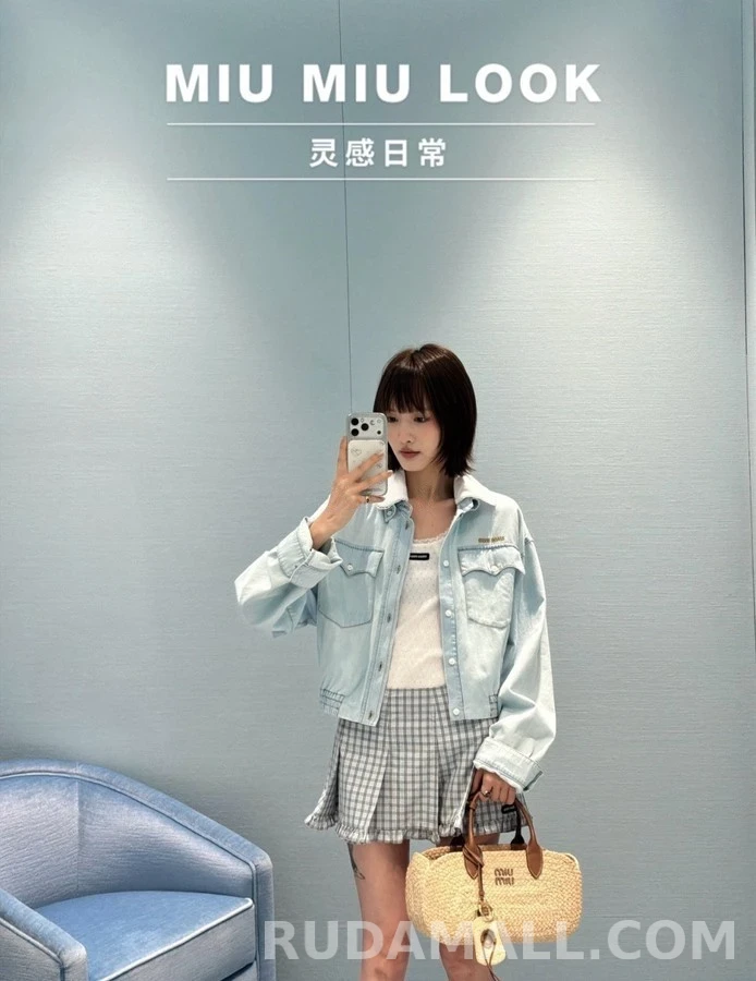 미우미우 미우미우 탈착식 레이스 칼라 데님 자켓 상세 이미지