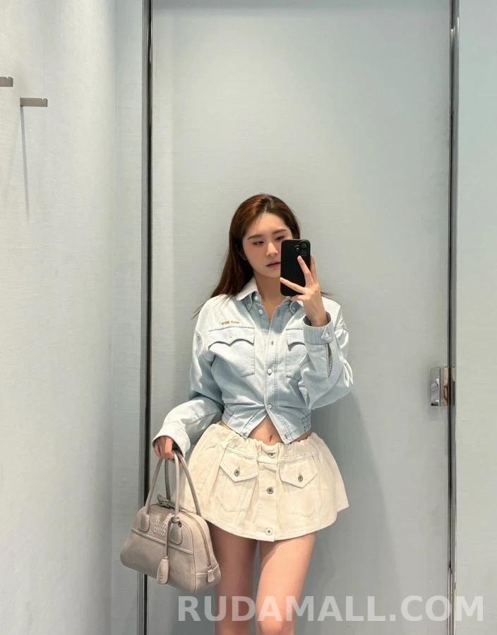 미우미우 미우미우 탈착식 레이스 칼라 데님 자켓 상세 이미지