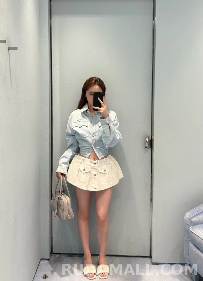 미우미우 미우미우 탈착식 레이스 칼라 데님 자켓 상세 이미지