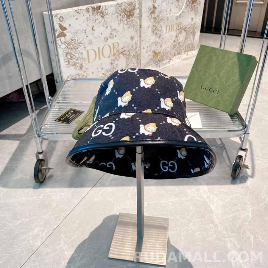 구찌 구찌 카와이 애니멀 프린트 코튼 버킷햇 상세 이미지