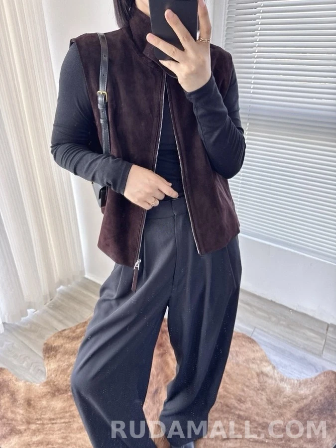브루넬로 쿠치넬리 브루넬로 쿠치넬리 스웨이드 스탠드넥 슬리브리스 상세 이미지