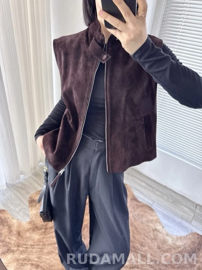 브루넬로 쿠치넬리 브루넬로 쿠치넬리 스웨이드 스탠드넥 슬리브리스 상세 이미지