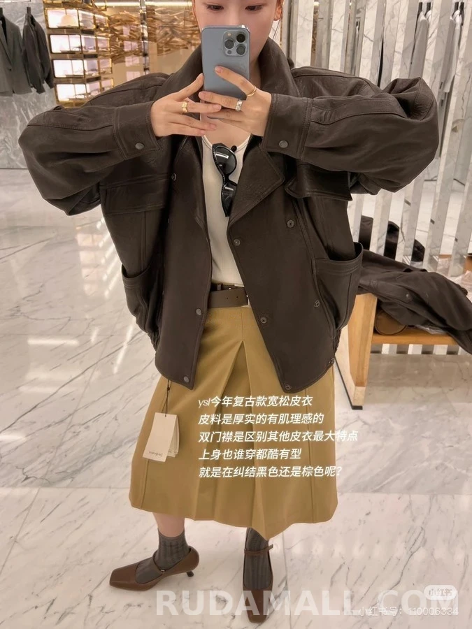 생로랑 세인트로랑 오버사이즈 레더 자켓 상세 이미지