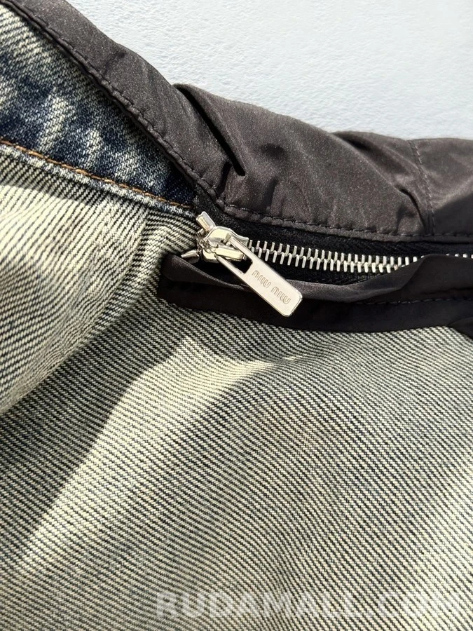 미우미우 미우미우 페이크 레이어드 레터링 데님 후드 상세 이미지