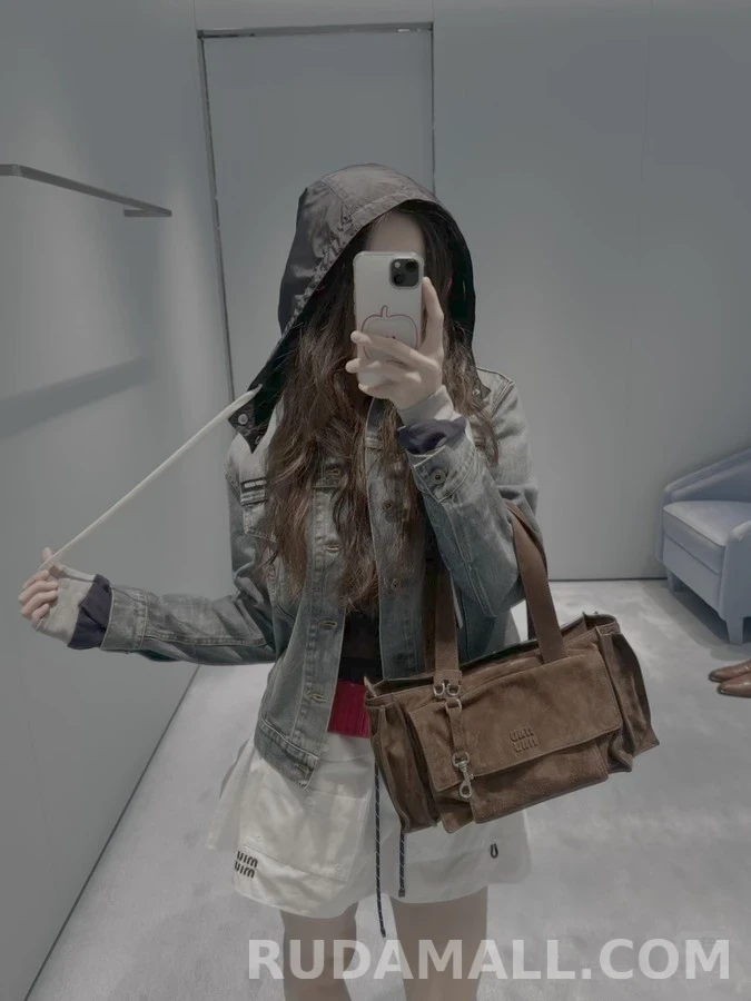 미우미우 미우미우 페이크 레이어드 레터링 데님 후드 상세 이미지