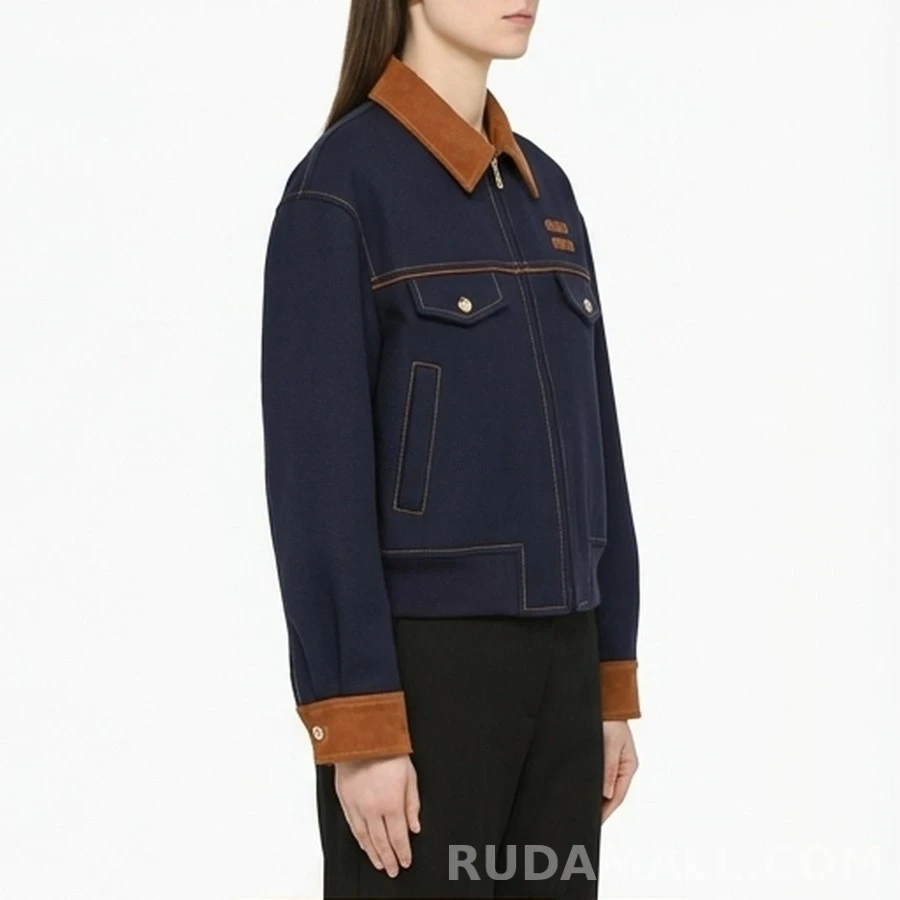 미우미우 미우미우 스웨이드 칼라 집업 자켓 상세 이미지